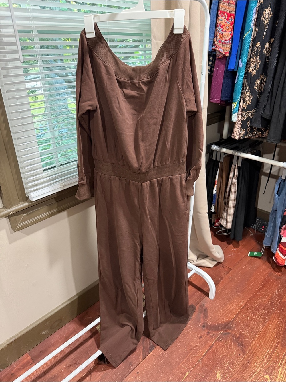 Amazon Women's Brown Off-Shoulder Long Sleeve Jumpsuit
